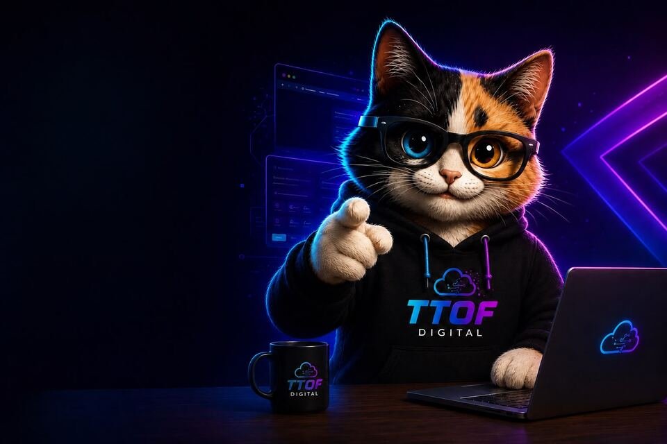 TToF Digital — mascote e ambiente tech