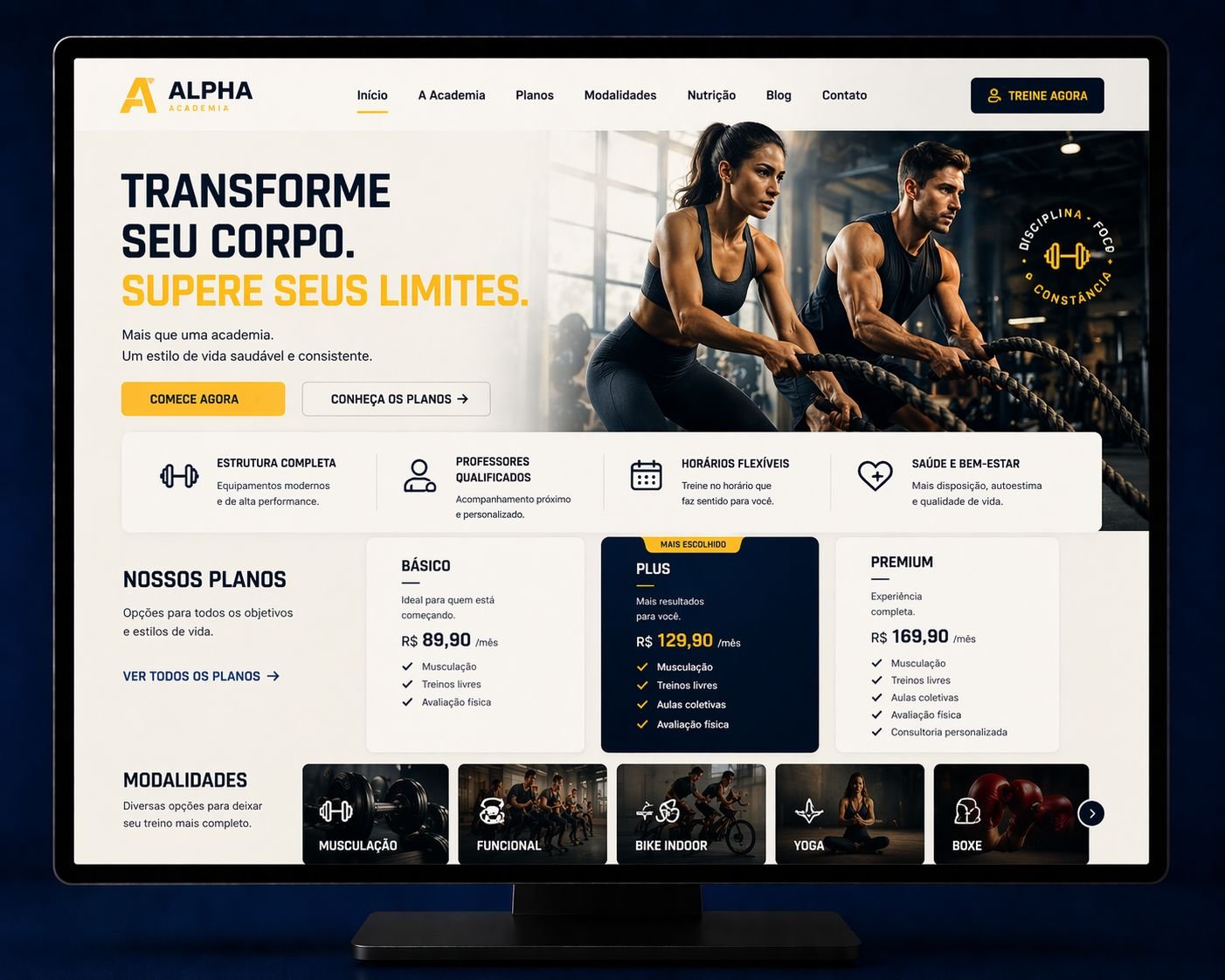 Modelo de site profissional para academia com planos e matrícula - TToF Digital