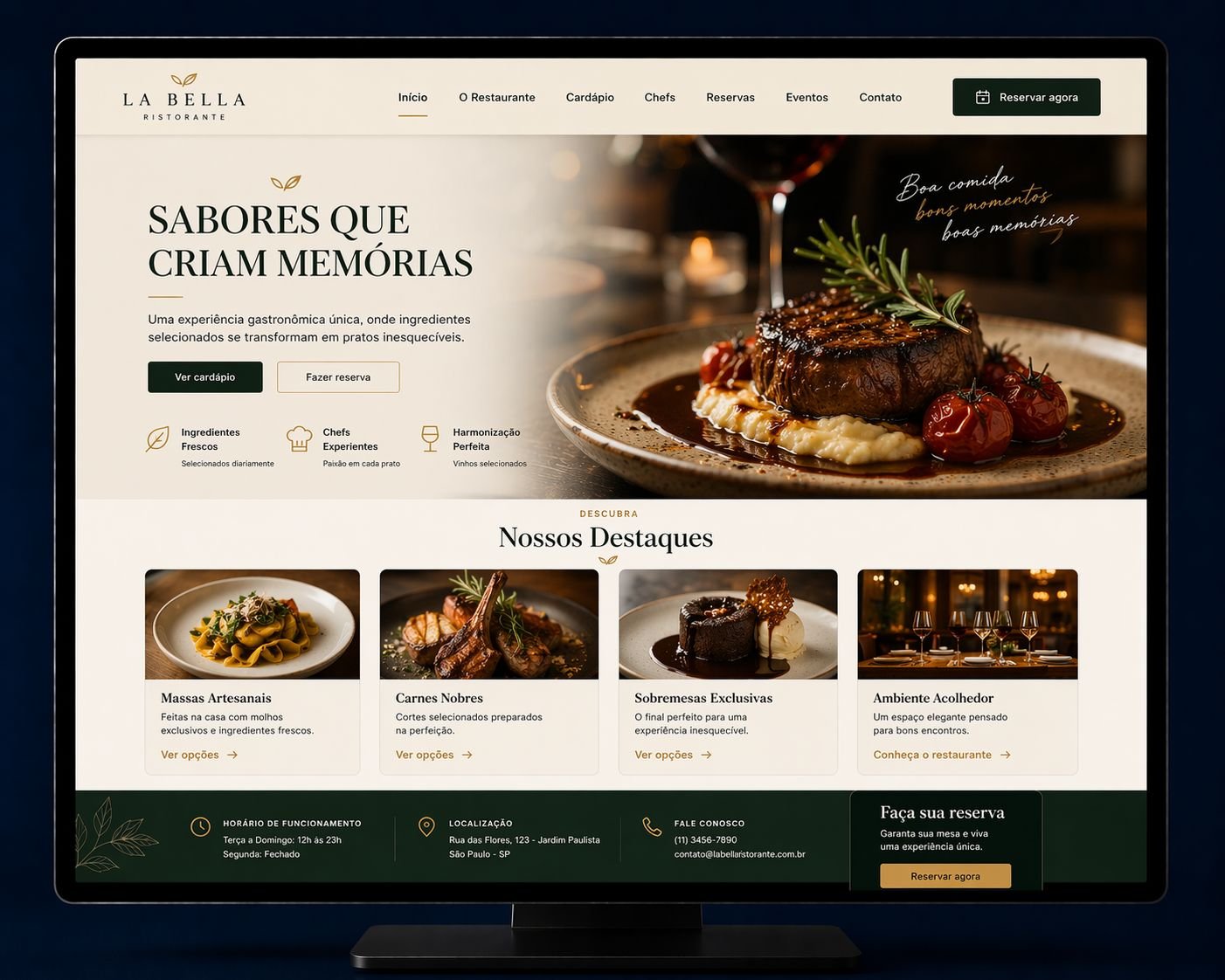 Modelo de site profissional para restaurante com cardápio digital - TToF Digital
